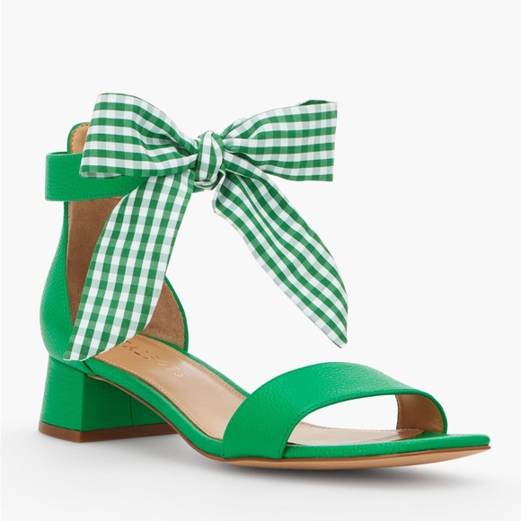 Talbots Shoes - Talbots Green Leather Gingham Tie Block Heel Sandals